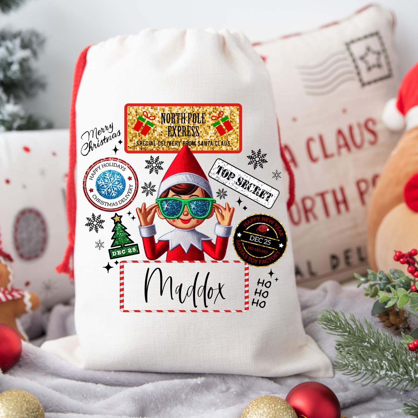 Elf with Sunglasses Santa Sack