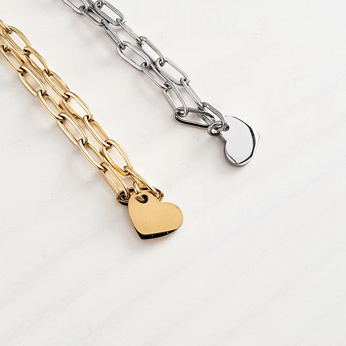 PETITE HEART PAPERCLIP CHAIN BRACELET