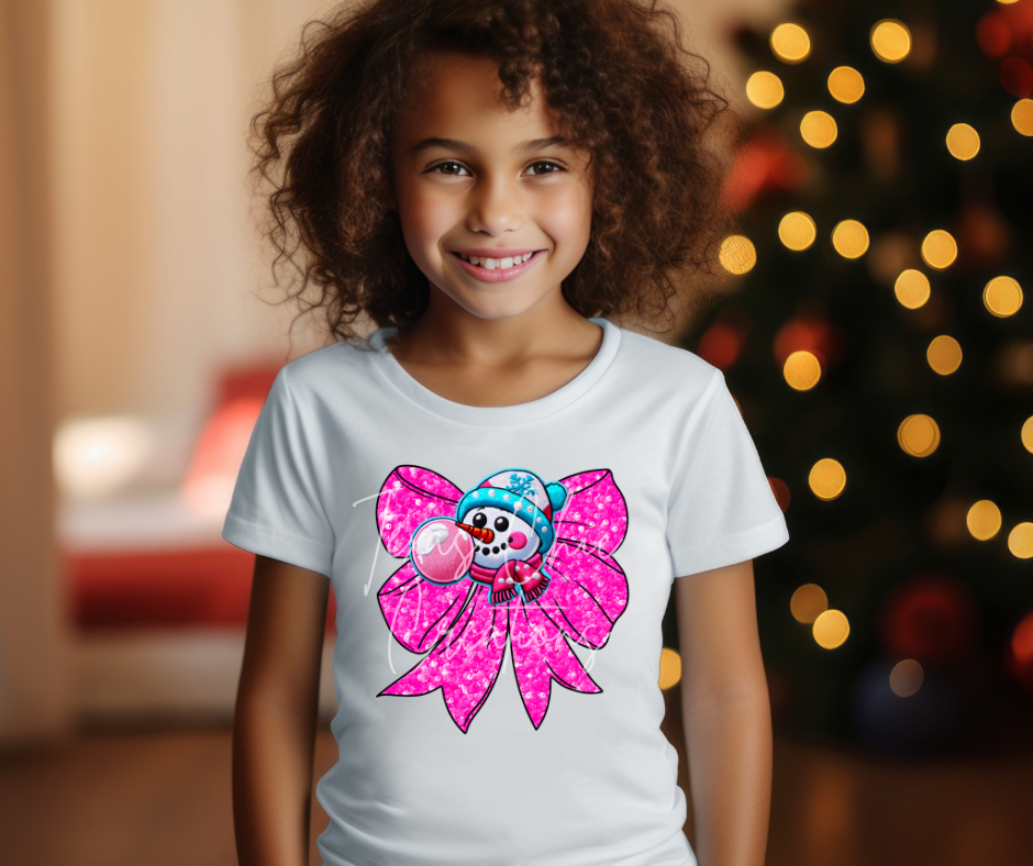 Pink Bow Snowman-Toddler/Youth