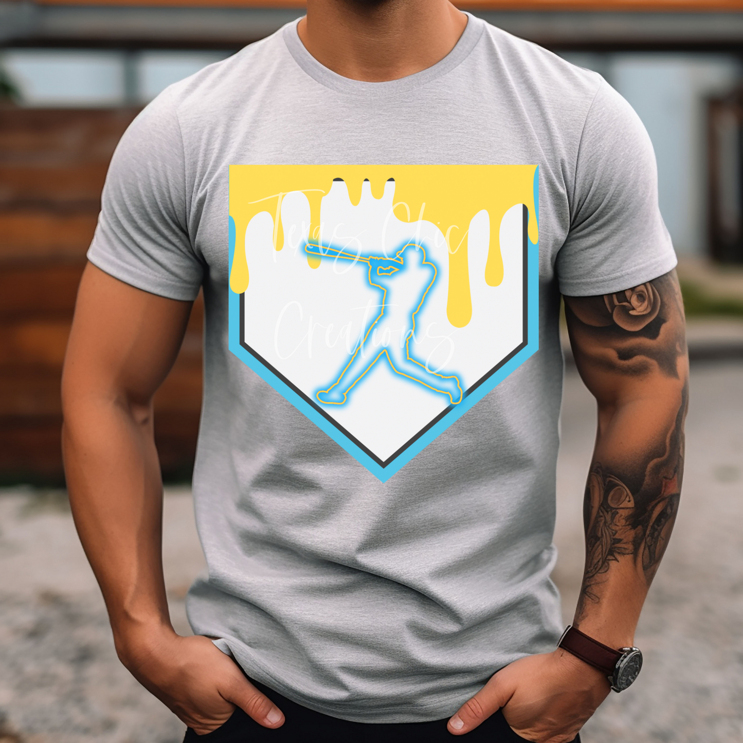 Yellow/Blue Drip Plate-Baseball