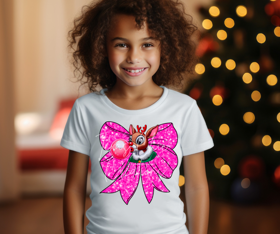 Pink Bow Reindeer-Toddler/Youth