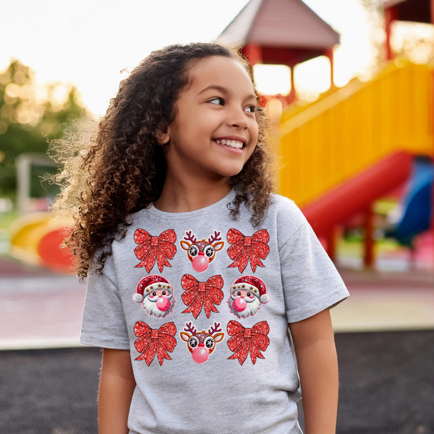 Santa & Reindeer Red Bows-Toddler/Youth