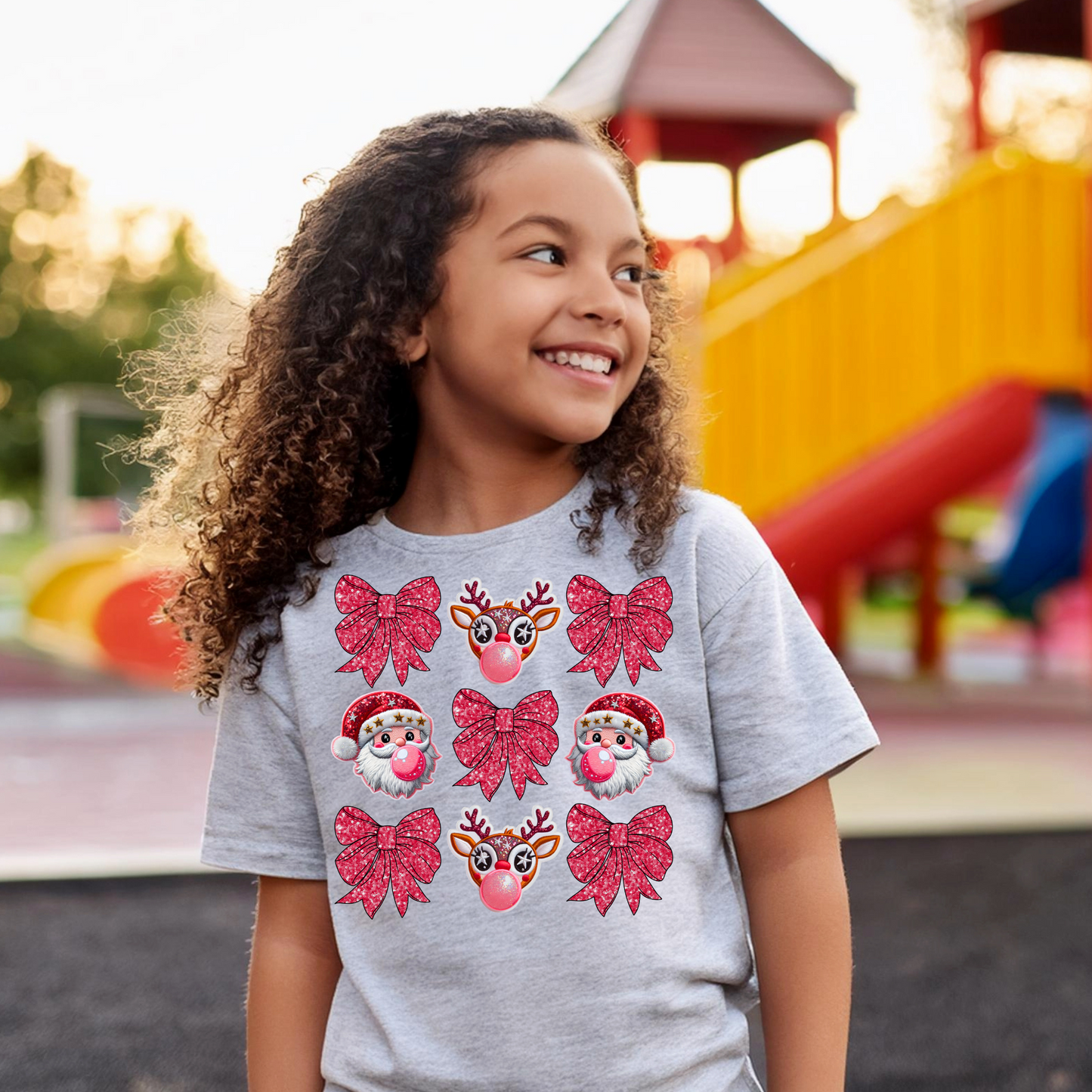 Santa & Reindeer Pink Bows-Toddler/Youth