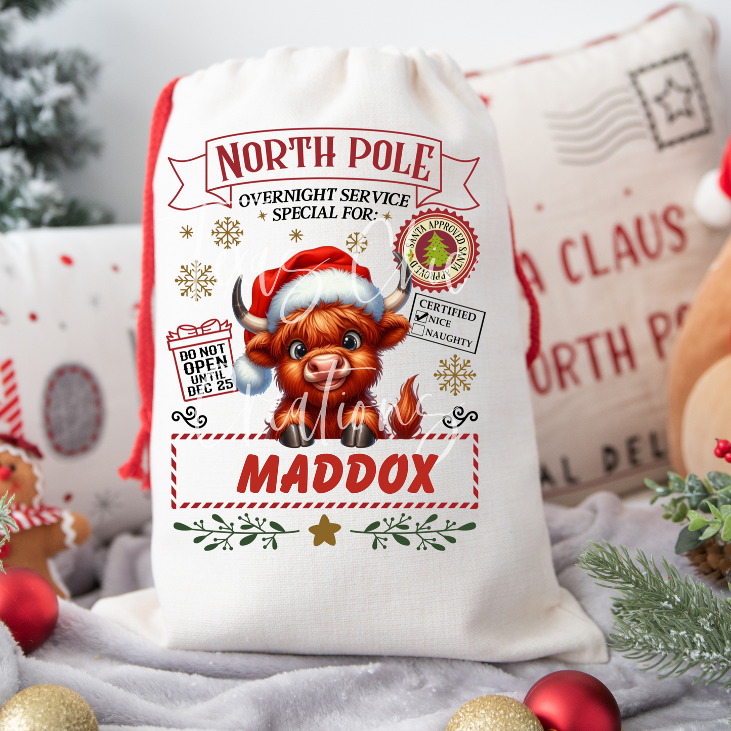 Highland Cow Santa Sack