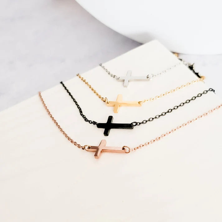 Tiny Horizontal Cross Necklace