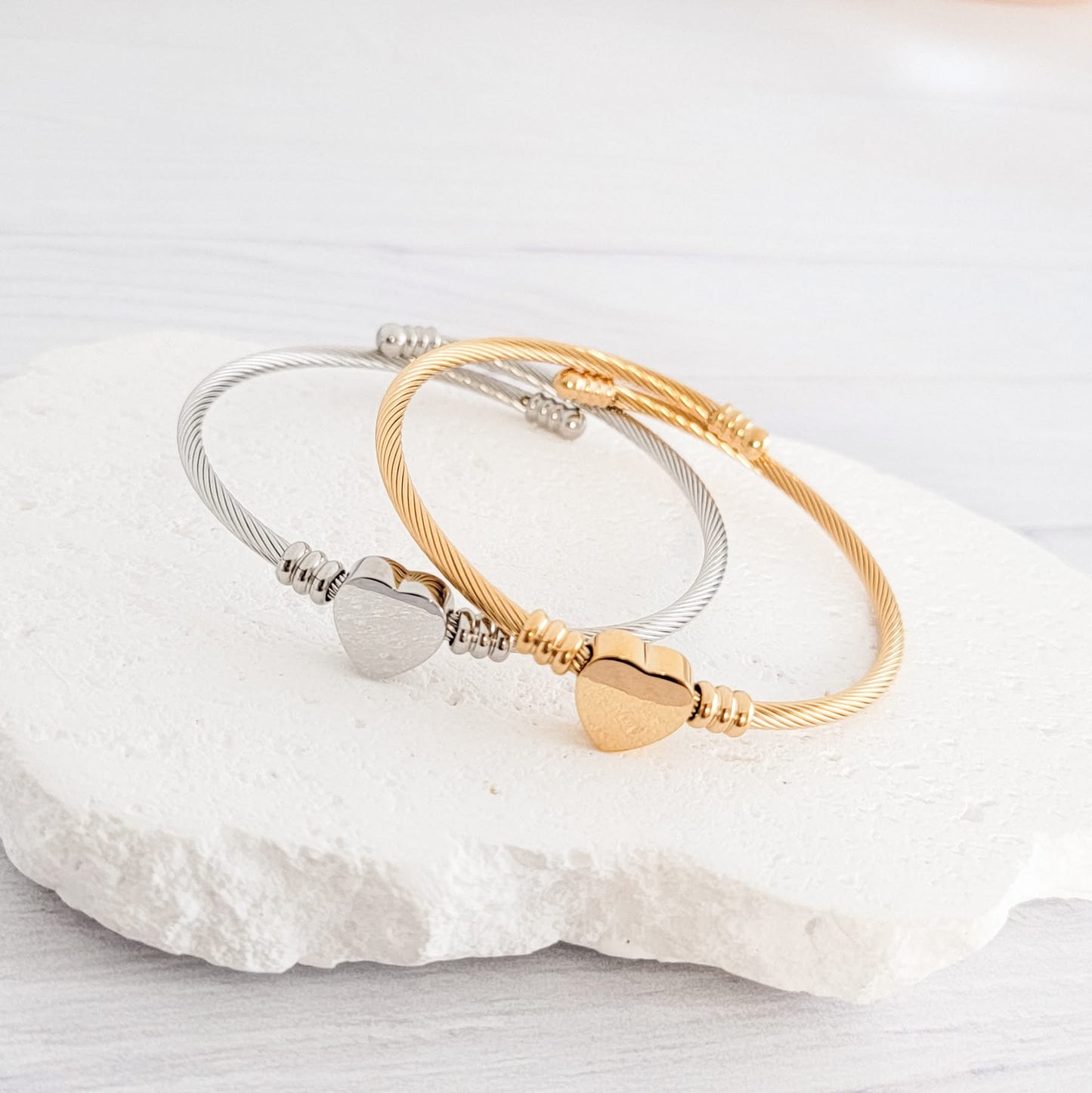 Cable Heart Bangle Bracelet
