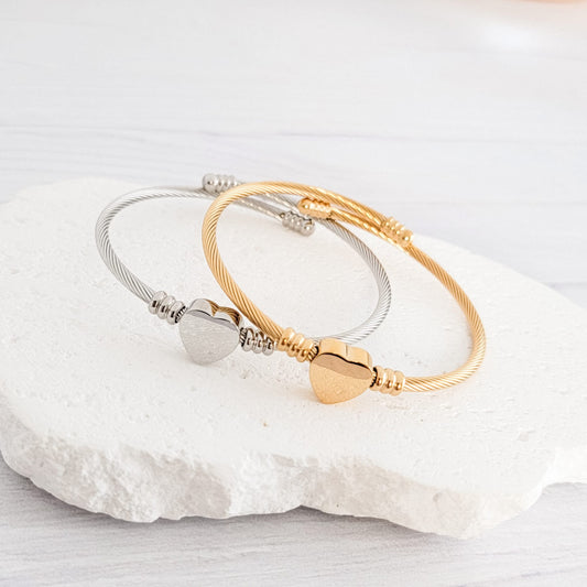 Cable Heart Bangle Bracelet