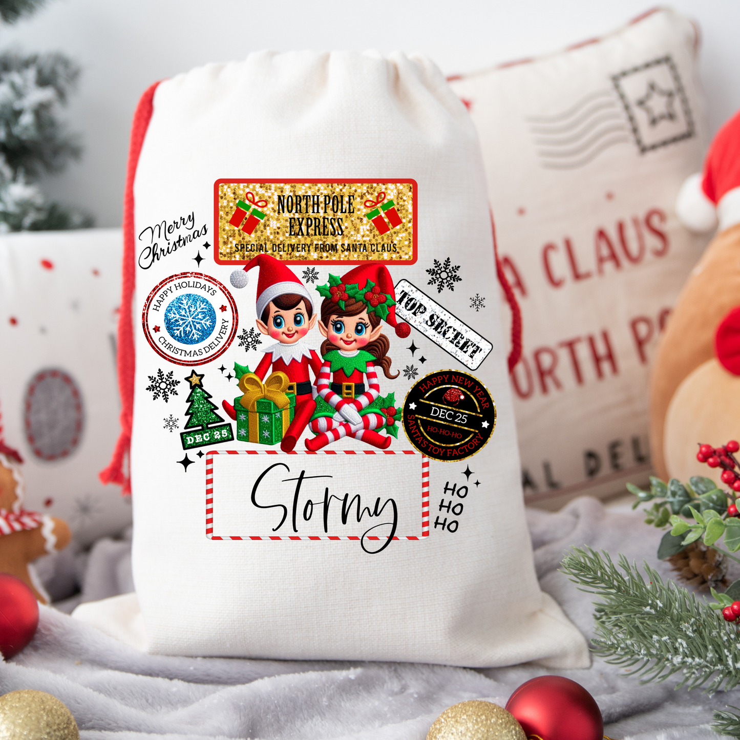 Boy & Girl Elf Santa Sack