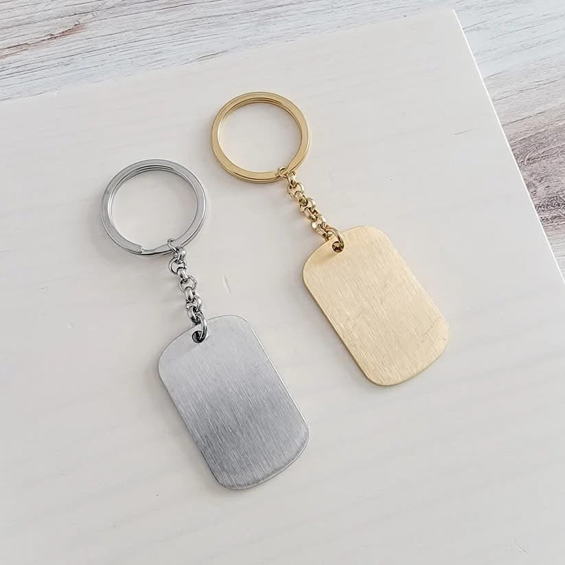 Brushed Rounded Rectangle Pendant Keychain