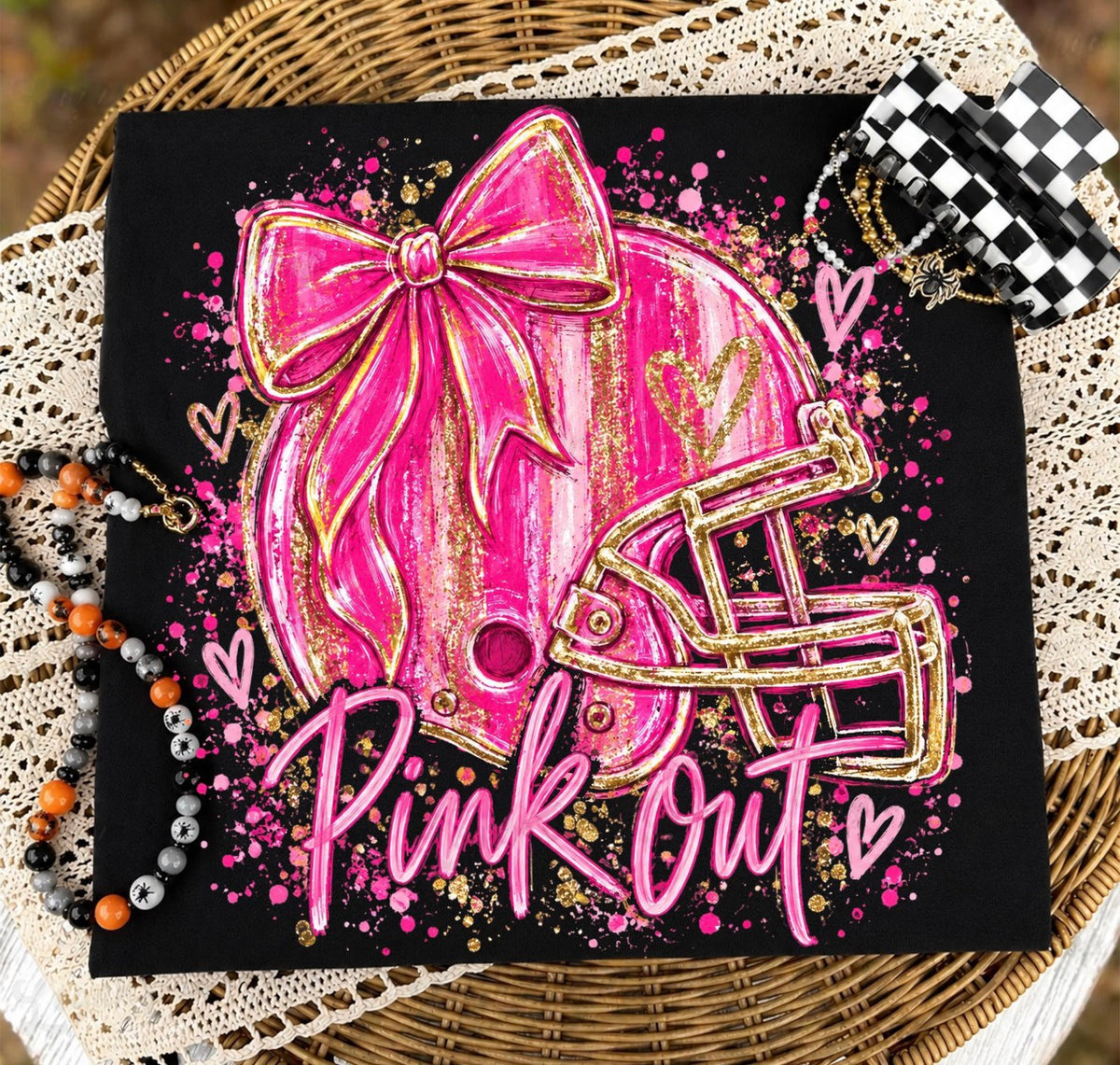 Pink out football helmet