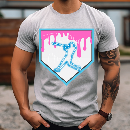 Pink/Blue Drip Plate-Baseball