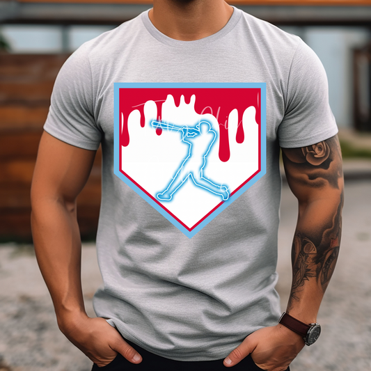 Red/Blue Drip Plate-Baseball