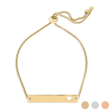 18K Gold PVD Stainless Steel Flat Adjustable Heart Cutout Bar Bracelet