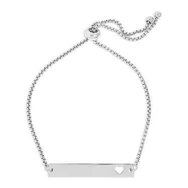 18K Gold PVD Stainless Steel Flat Adjustable Heart Cutout Bar Bracelet