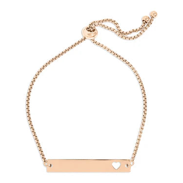18K Gold PVD Stainless Steel Flat Adjustable Heart Cutout Bar Bracelet