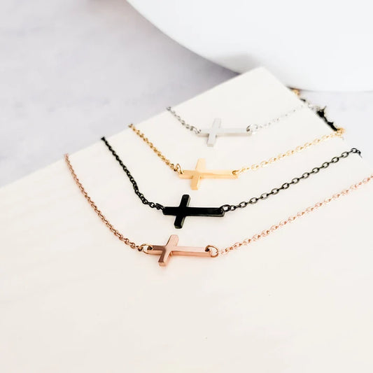 Tiny Horizontal Cross Necklace